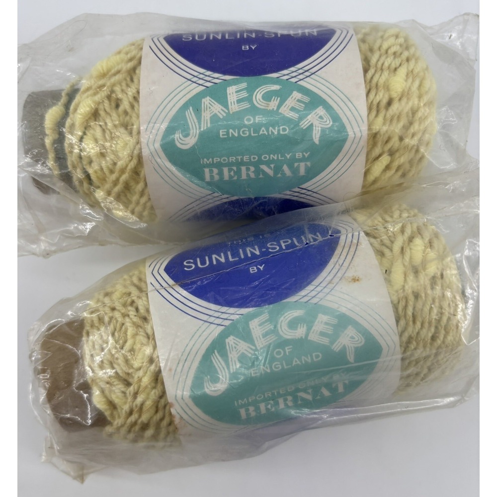 JAEGER Sunlin Spun Yarn 2 Skein Linen Acrylic Bitter Lemon Bernat Of England 97g